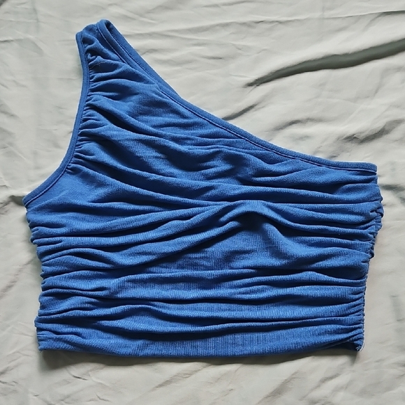 SHEIN Tops - SHEIN Blue Asymmetrical Ruched Tank Top, Size M